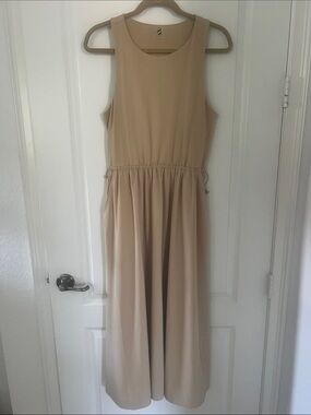 Sleeveless Sand Drawstring Waist Maxi Dress sz L/XL